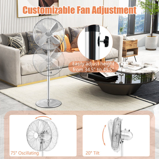 16 Inch Pedestal Standing Fan Oscillating Pedestal Fan with 3 Speeds and Adjustable Height