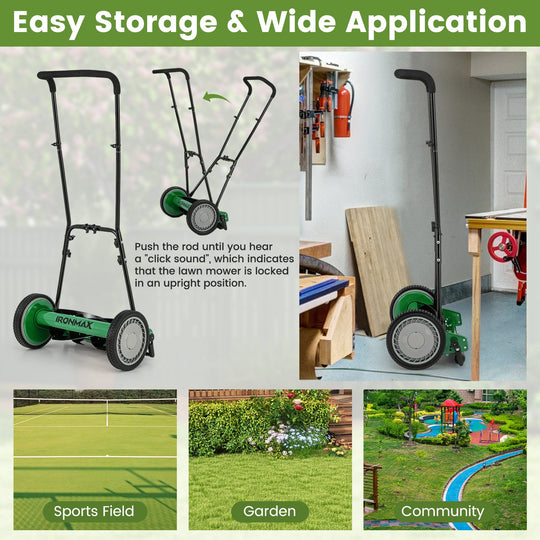 16 Inch Push Lawn Mower with 5 Steel Blades and Grass Catcher Bag