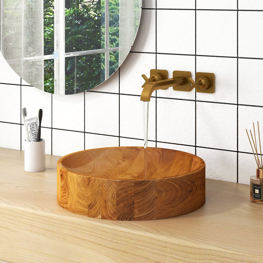 16 Inch Teak Wood Vessel Sink with Rounded Corners