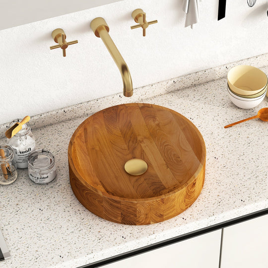 16 Inch Teak Wood Vessel Sink with Rounded Corners