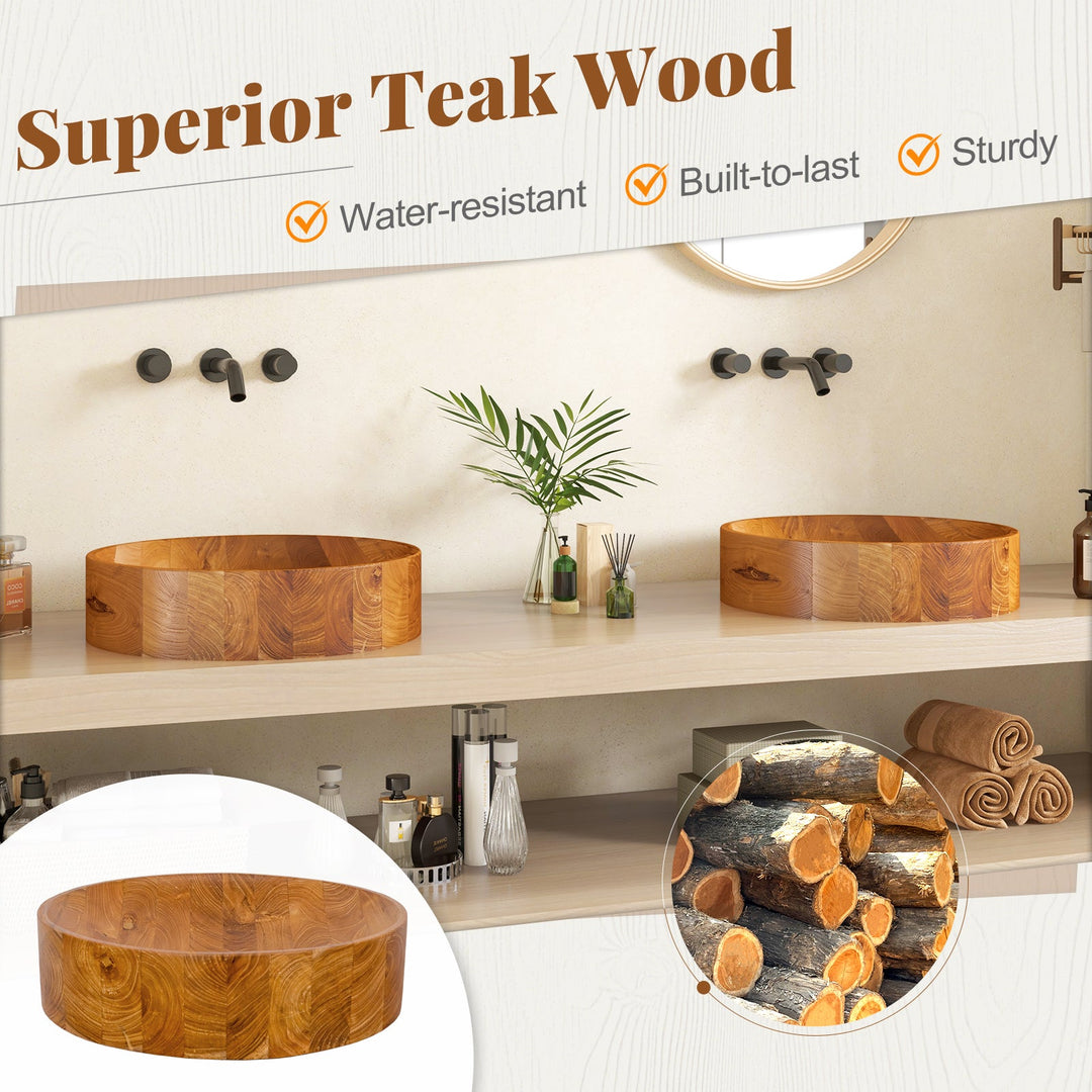 16 Inch Teak Wood Vessel Sink with Rounded Corners