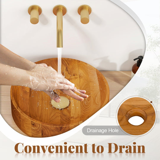 16 Inch Teak Wood Vessel Sink with Rounded Corners