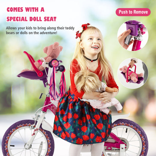 16 Inch Kids Bike with Doll Seat and Removable Training Wheels-16 inches