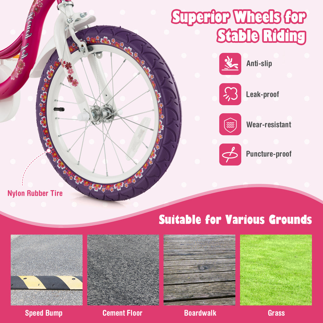 16 Inch Kids Bike with Doll Seat and Removable Training Wheels-16 inches