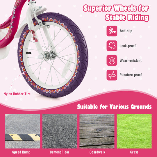 16 Inch Kids Bike with Doll Seat and Removable Training Wheels-16 inches