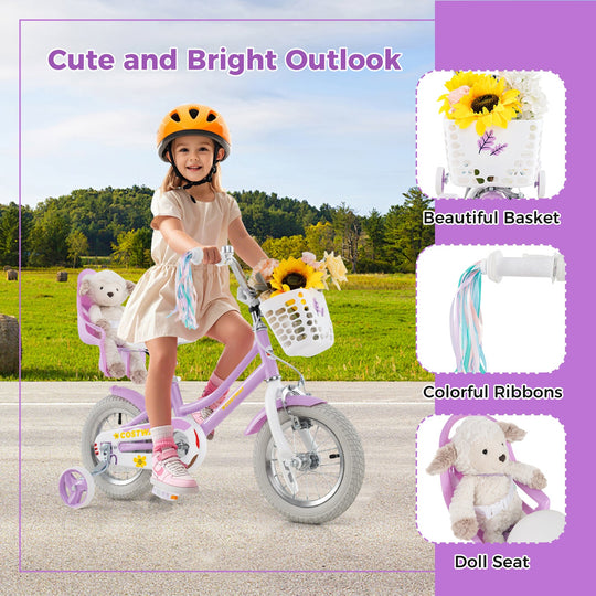 18 Inch Girls Bike Kids Bicycle with Doll Seat and Streamers for Children 4
