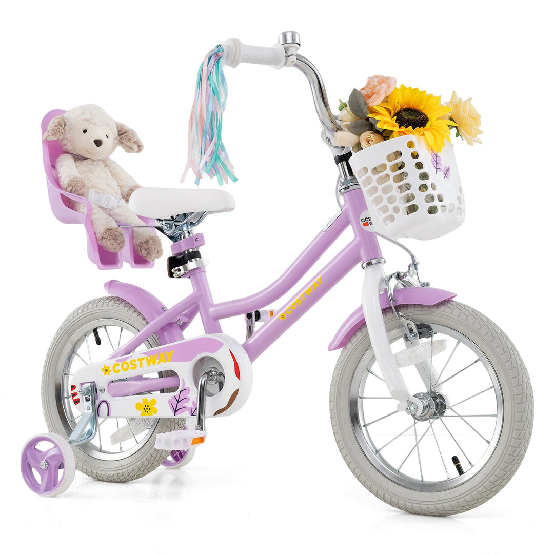 18 Inch Girls Bike Kids Bicycle with Doll Seat and Streamers for Children 4