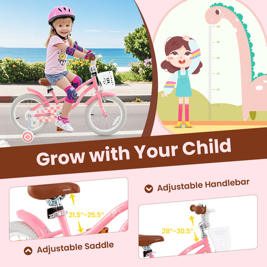 16 Inch Kids Bike with Training Wheels and Basket for Boys Girls 4-7 Years Old-16 inches