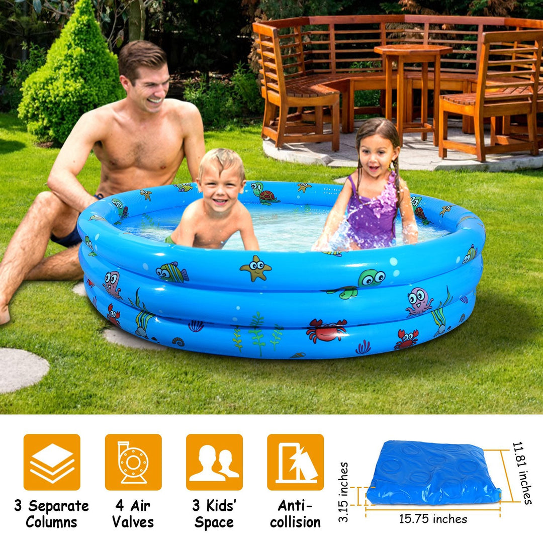 51x13Ó Inflatable Swimming Pool Blow Up Family Pool For 3 Kids Foldable Swim Ball Pool Center w/ 4 Valves Bottom Water Drain Plug For Indoor Backyard