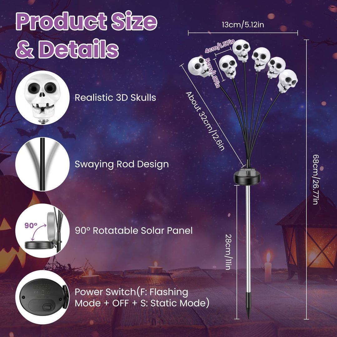 Solar Skull Lights Outdoor Halloween Decorations 4 Pack