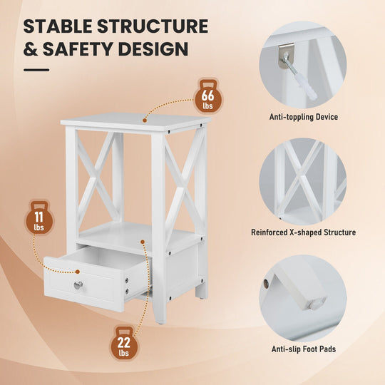 2-Tier 16 x 14 Inch Multifunctional Nightstand with Storage Drawer