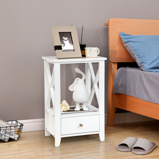 2-Tier 16 x 14 Inch Multifunctional Nightstand with Storage Drawer