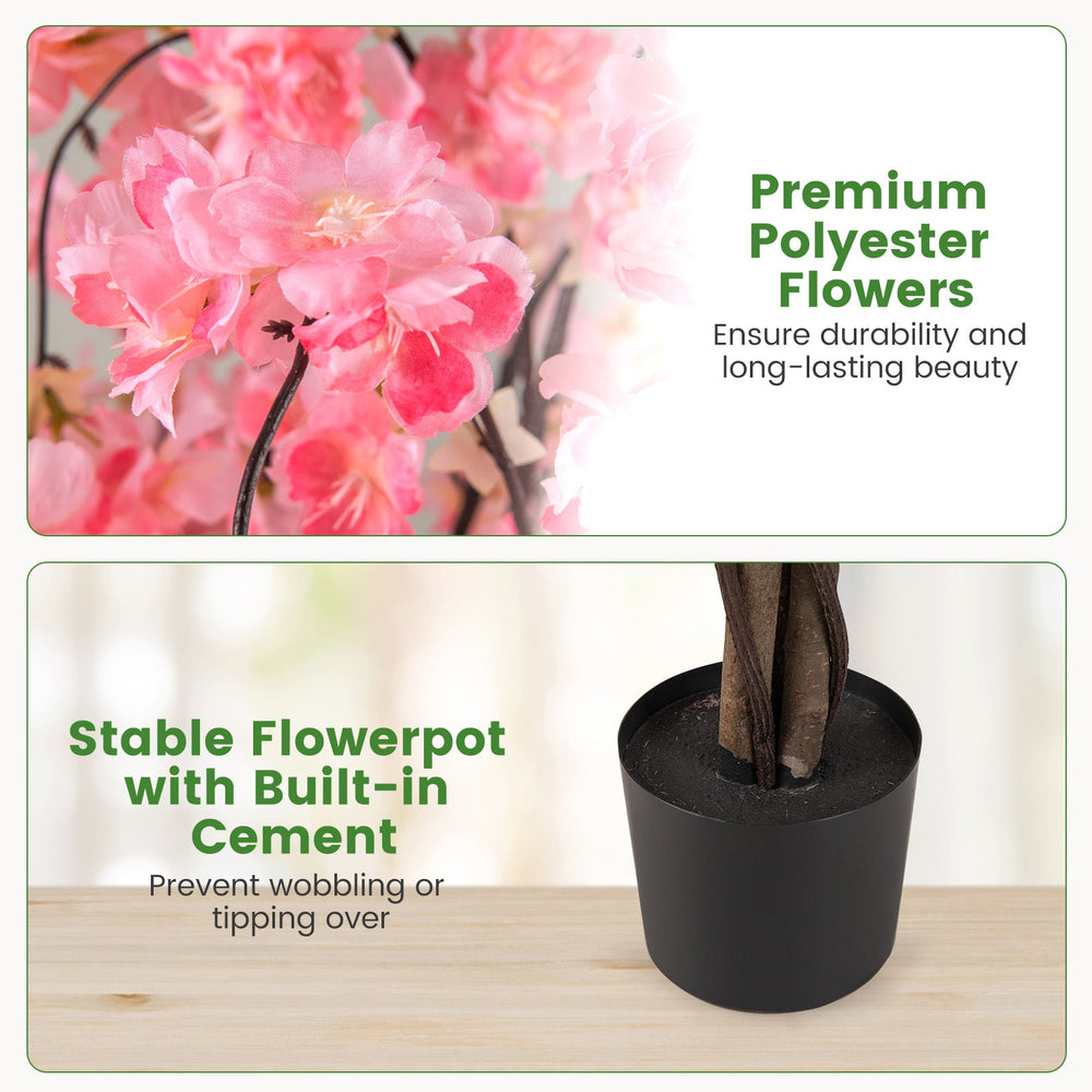 5.5 FT Tall Artificial Cherry Blossom Tree with Pink/White Flowers 2 Pack