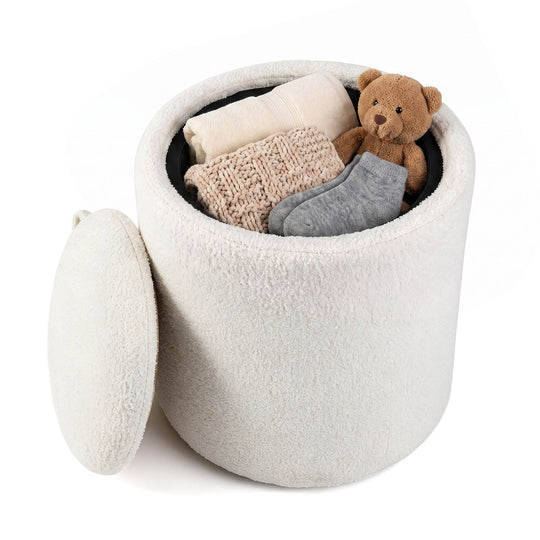 17 Inches Round Storage Ottoman with Flipping Lid-Beige