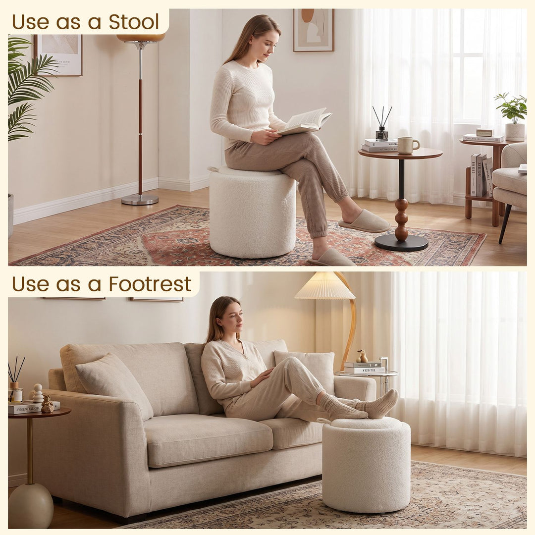 17 Inches Round Storage Ottoman with Flipping Lid-Beige