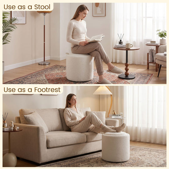17 Inches Round Storage Ottoman with Flipping Lid-Beige