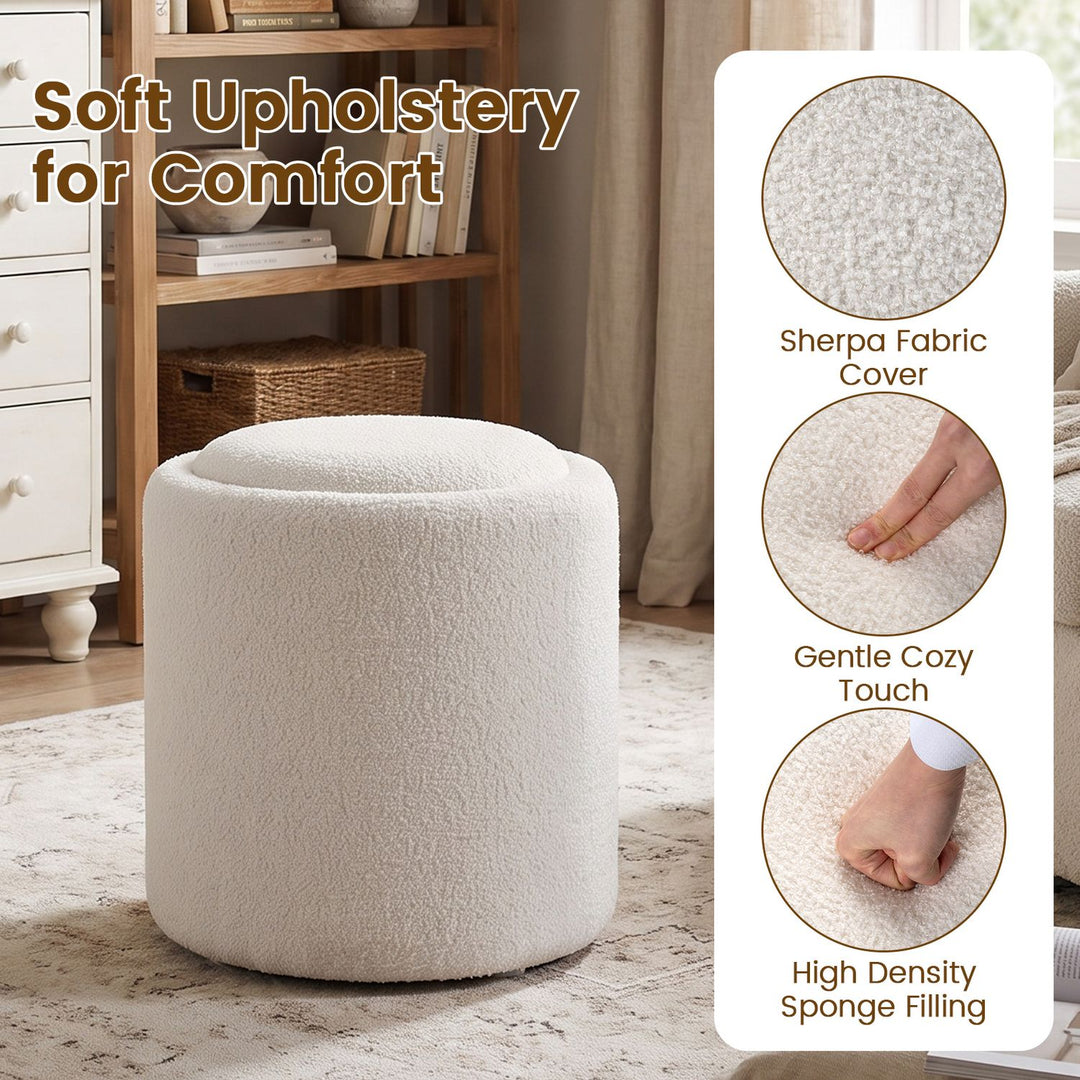 17 Inches Round Storage Ottoman with Flipping Lid-Beige