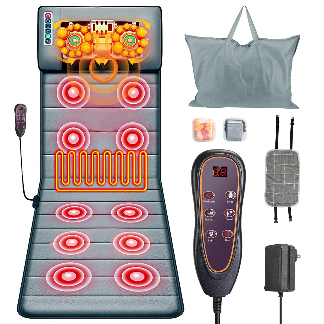 Full Body Electric Massage Mat – Heated, 10-Motor Vibration, Neck Pillow