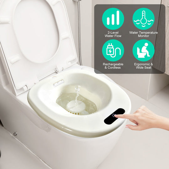 Electric Sitz Bath Tub Sits Bath Soak Pan Salts BowlÊPostpartum Care Basin for Toilet Seat with 2-Level Water Flow Water Temperature DisplayÊ1500mAh B