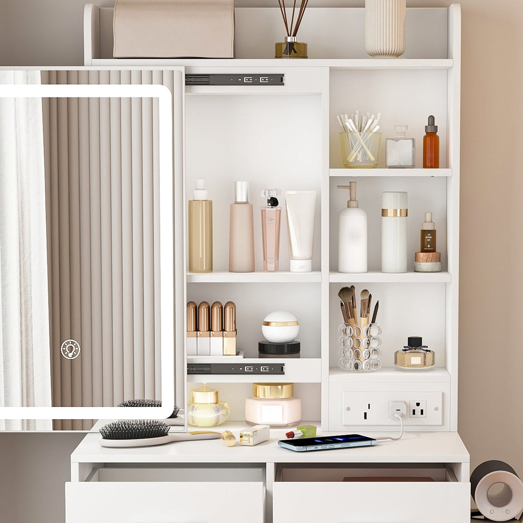 Vanity Desk Set with LED Lighted Mirror & Padded Stool