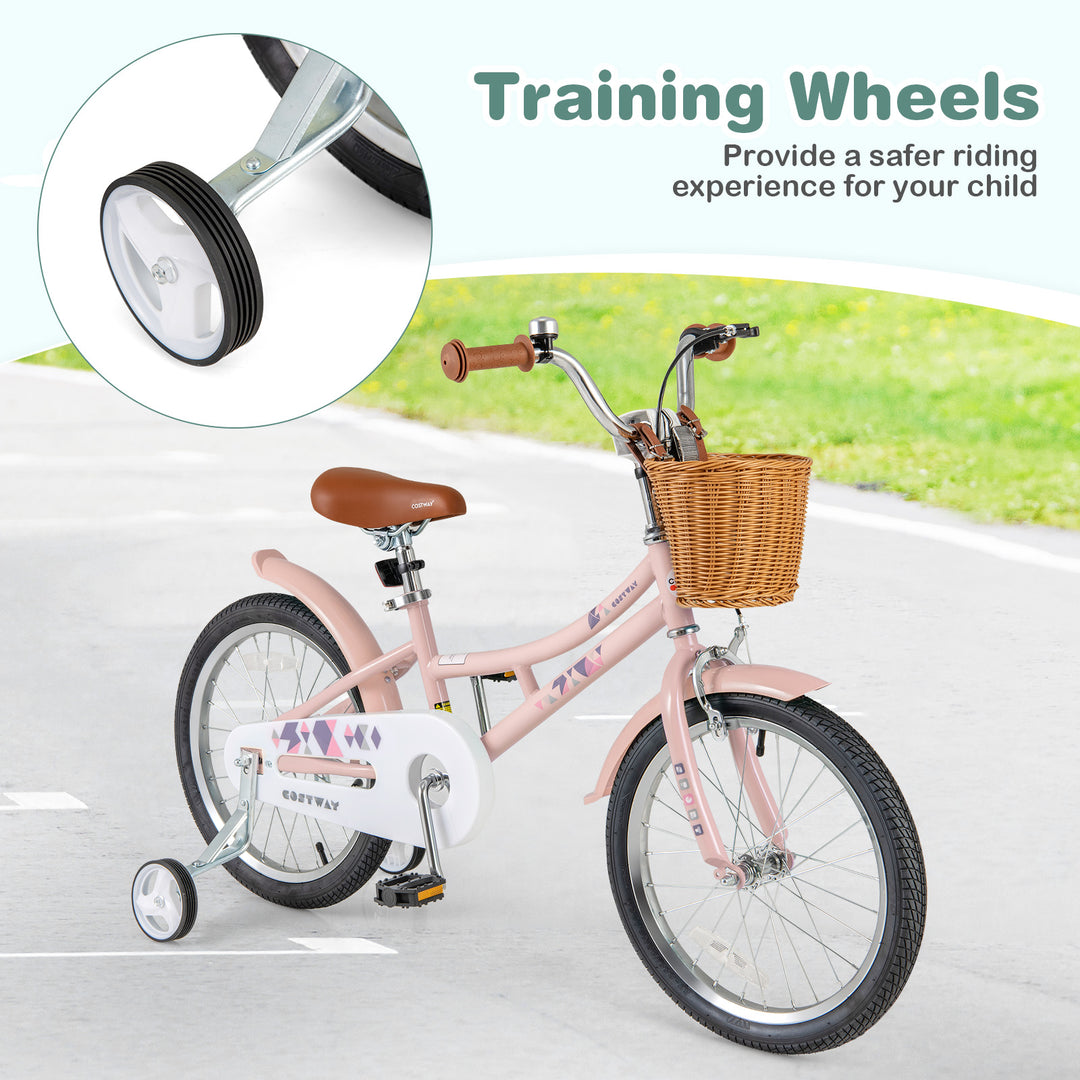 18 Inch Kids Bike Retro Bicycle with Adjustable Height and Basket for Ages 4-8 Years Old-18 inches