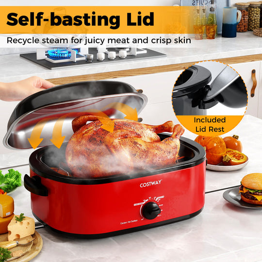 18QT Electric Roaster Oven with Self-Basting Lid Turkey Roaster with Removable Pan
