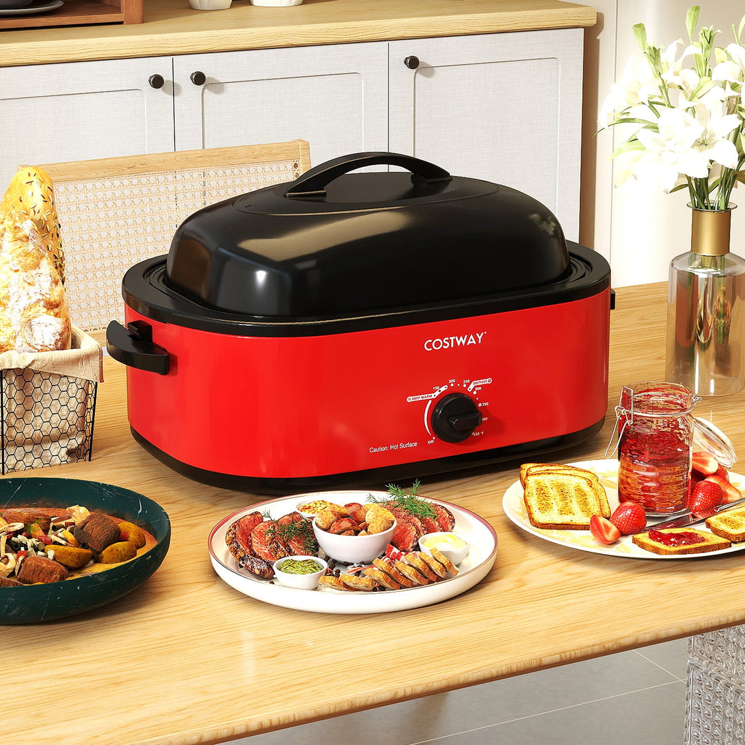 18QT Electric Roaster Oven with Self-Basting Lid Turkey Roaster with Removable Pan