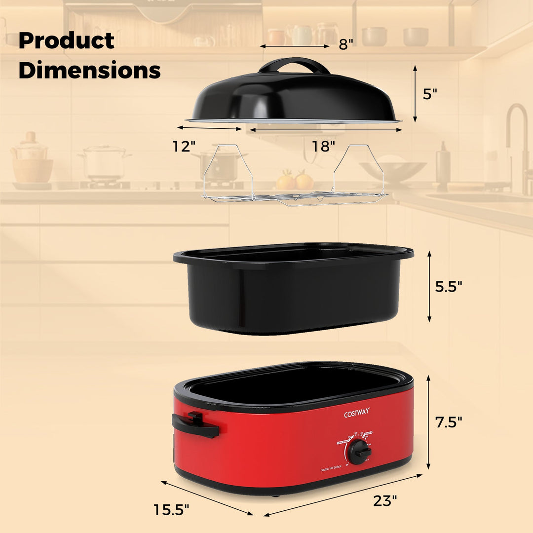 18QT Electric Roaster Oven with Self-Basting Lid Turkey Roaster with Removable Pan