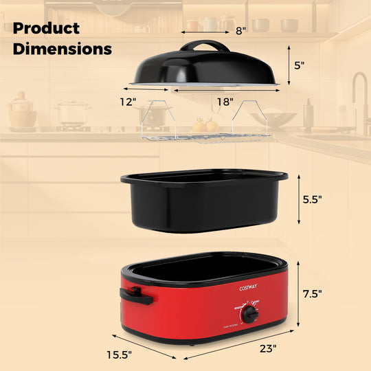 18QT Electric Roaster Oven with Self-Basting Lid Turkey Roaster with Removable Pan