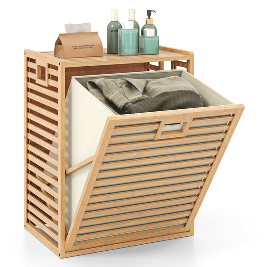 18 Gal Bamboo Tilt-out Laundry Hamper with Removable Fabric Bin-Natural