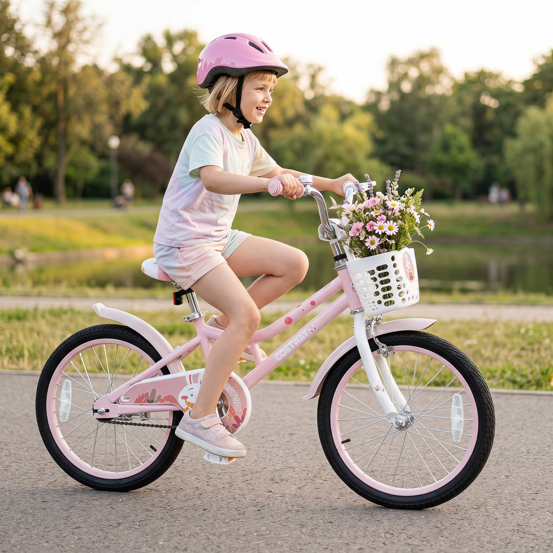 18 Inch Kids Bike with Training Wheels and Front Basket
