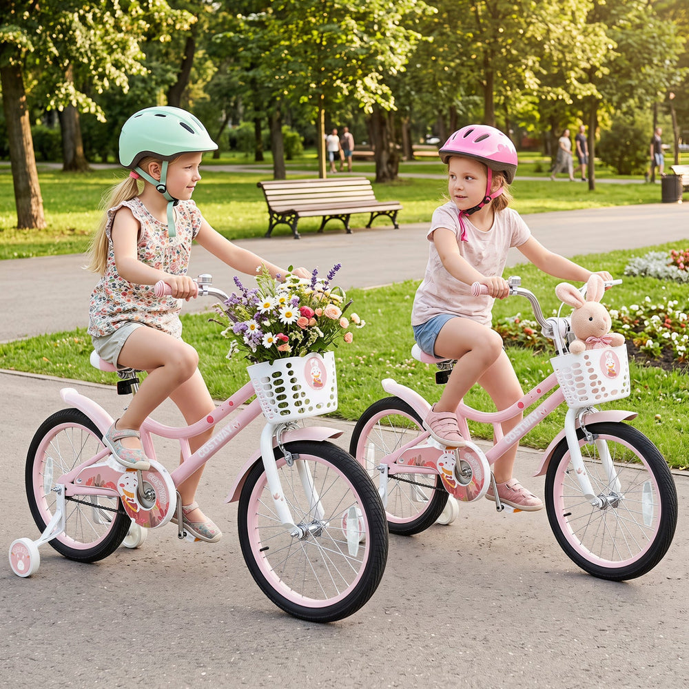 18 Inch Kids Bike with Training Wheels and Front Basket