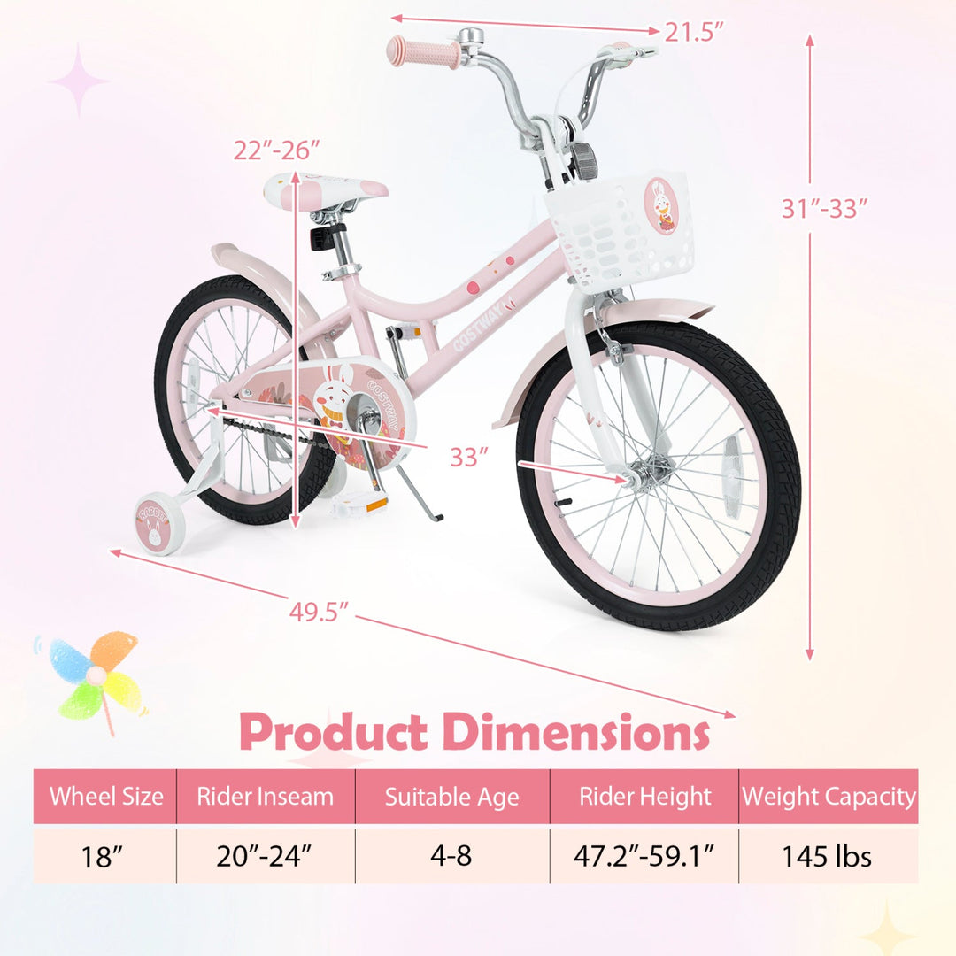 18 Inch Kids Bike with Training Wheels and Front Basket