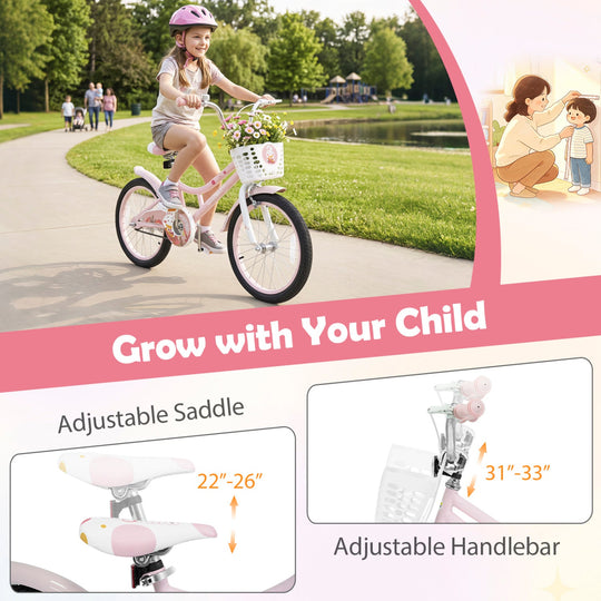18 Inch Kids Bike with Training Wheels and Front Basket