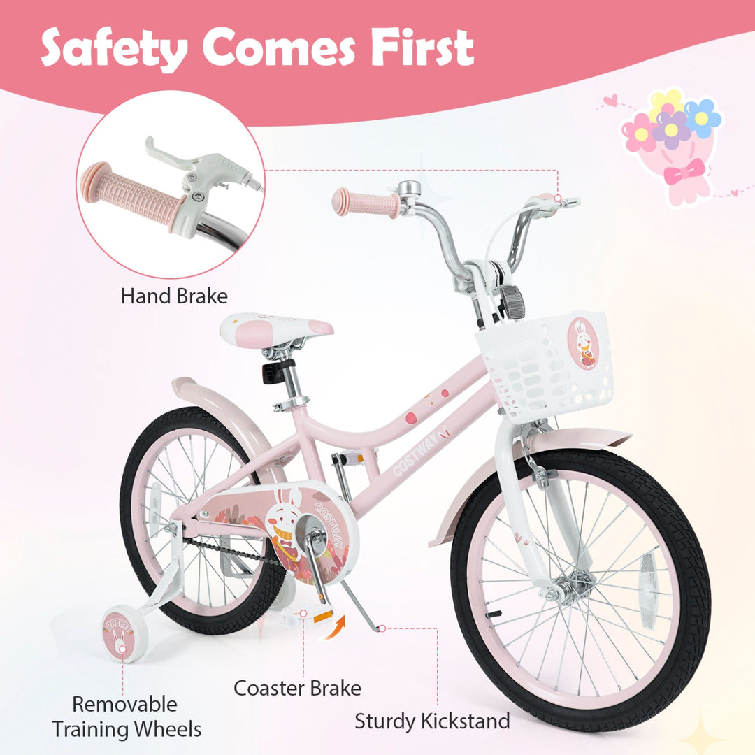 18 Inch Kids Bike with Training Wheels and Front Basket