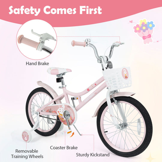 18 Inch Kids Bike with Training Wheels and Front Basket