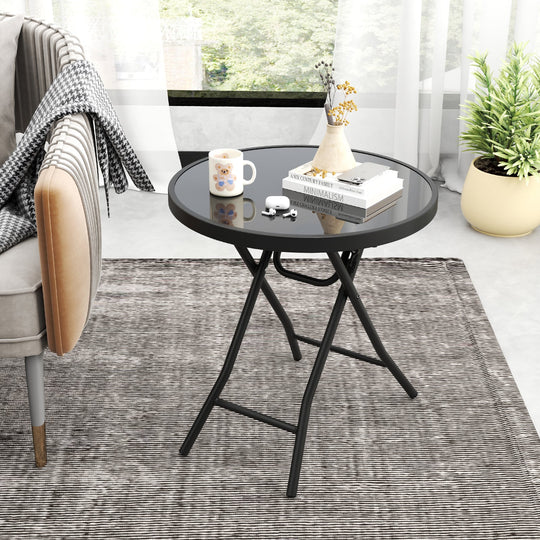 18 Inch Folding Side Table Patio Round Compact Coffee Table