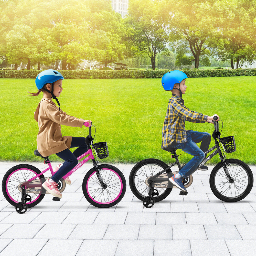 18 Inch Kids Bike Adjustable Bicycle with Front Basket for Children Aged 4-8 Years Old