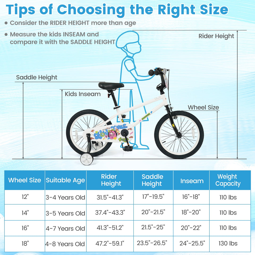Kids Bike with Training Wheels 12-18 Inch White