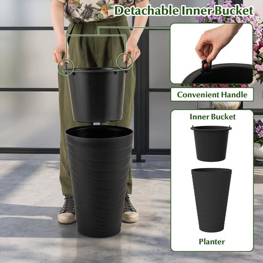18-Inch Tall Planter Pot Set of 2 with Drainage and Handles