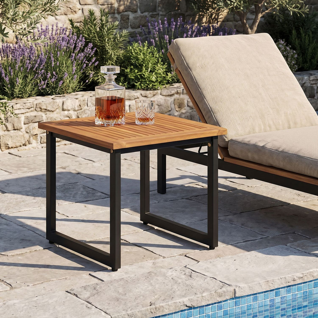 18 Inches Square Acacia Wood Patio Side Table Outdoor End Table with Slatted Top