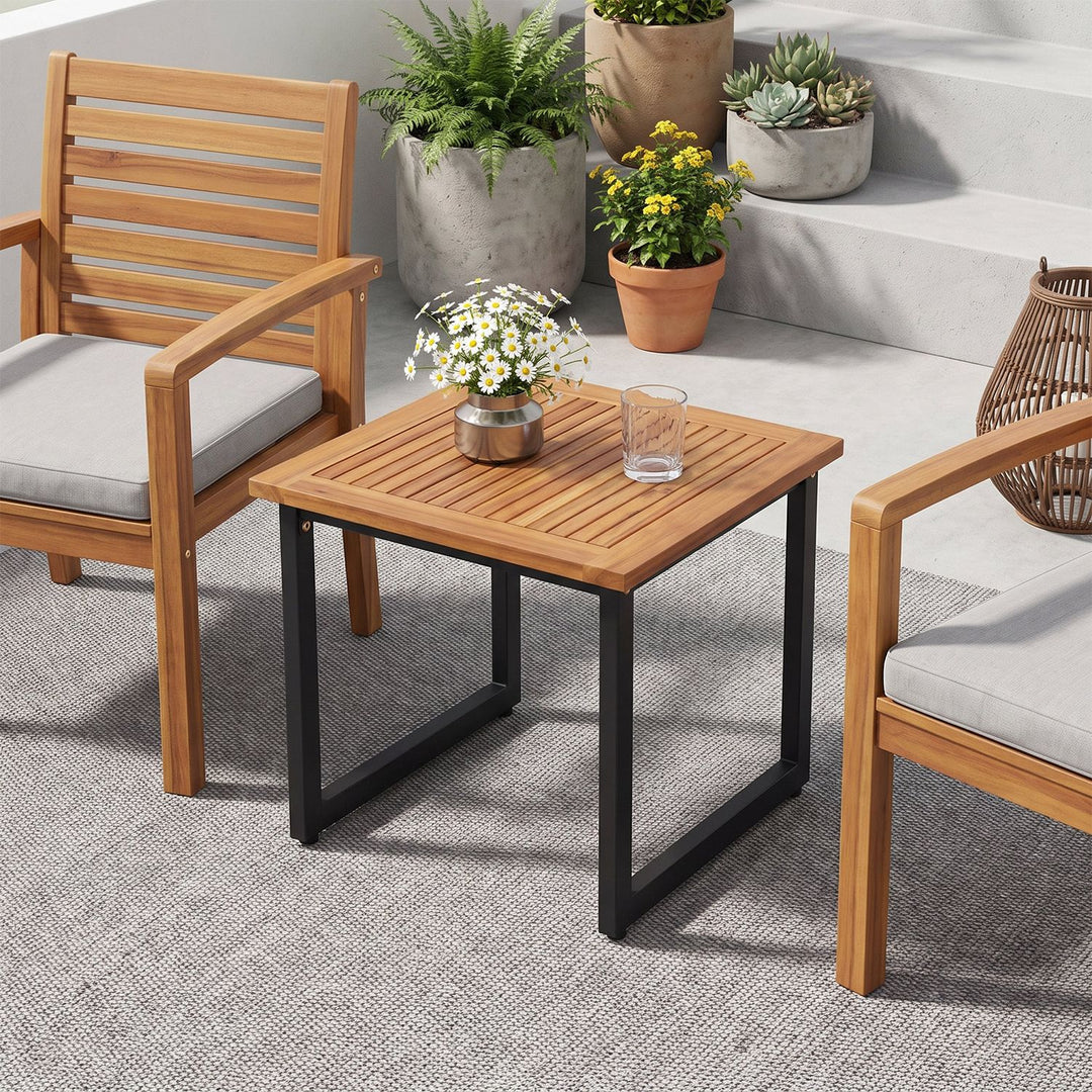 18 Inches Square Acacia Wood Patio Side Table Outdoor End Table with Slatted Top