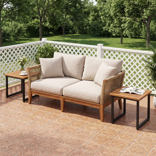 18 Inches Square Acacia Wood Patio Side Table Outdoor End Table with Slatted Top