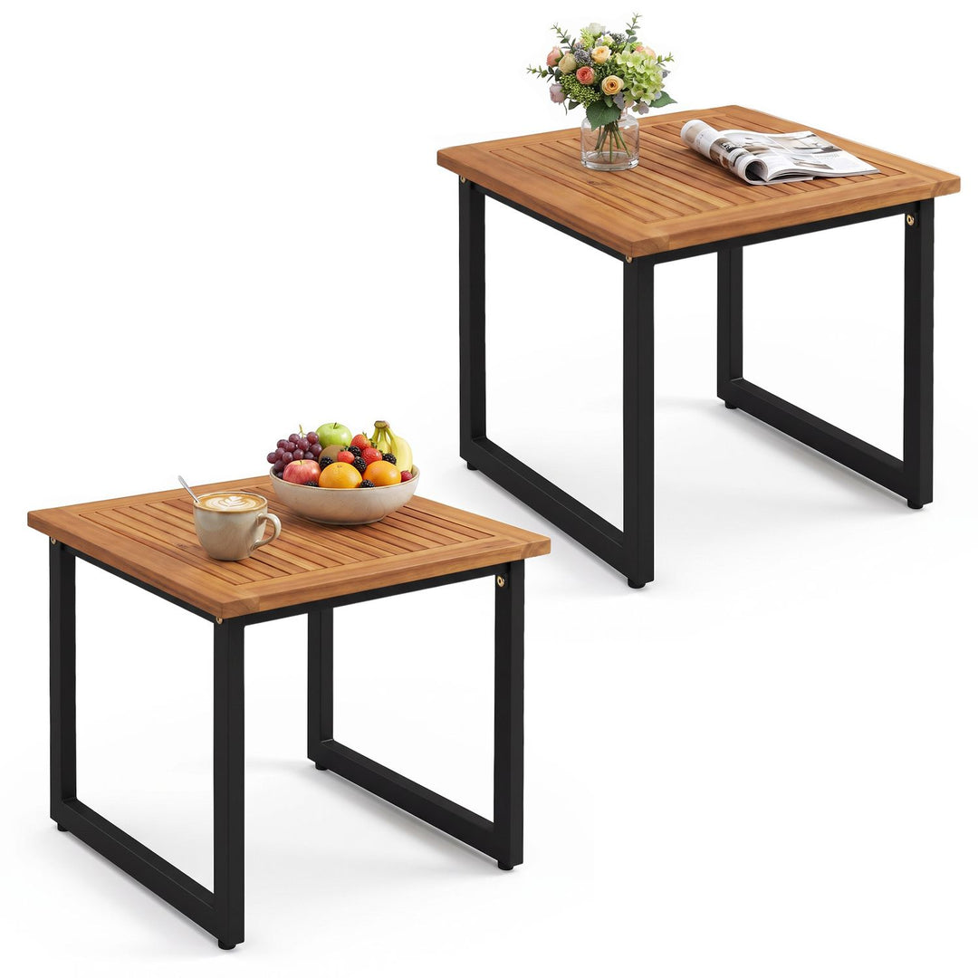 18 Inches Square Acacia Wood Patio Side Table Outdoor End Table with Slatted Top