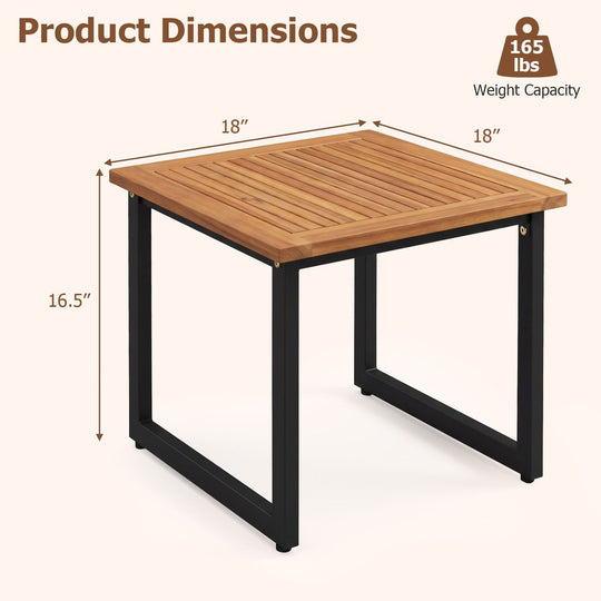 18 Inches Square Acacia Wood Patio Side Table Outdoor End Table with Slatted Top