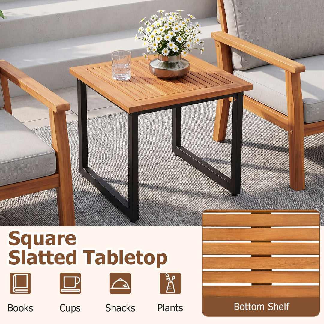 18 Inches Square Acacia Wood Patio Side Table Outdoor End Table with Slatted Top