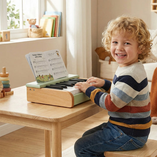 Little Musician Bundle: 18-Key Wooden Kids Piano + Kids Drum Set