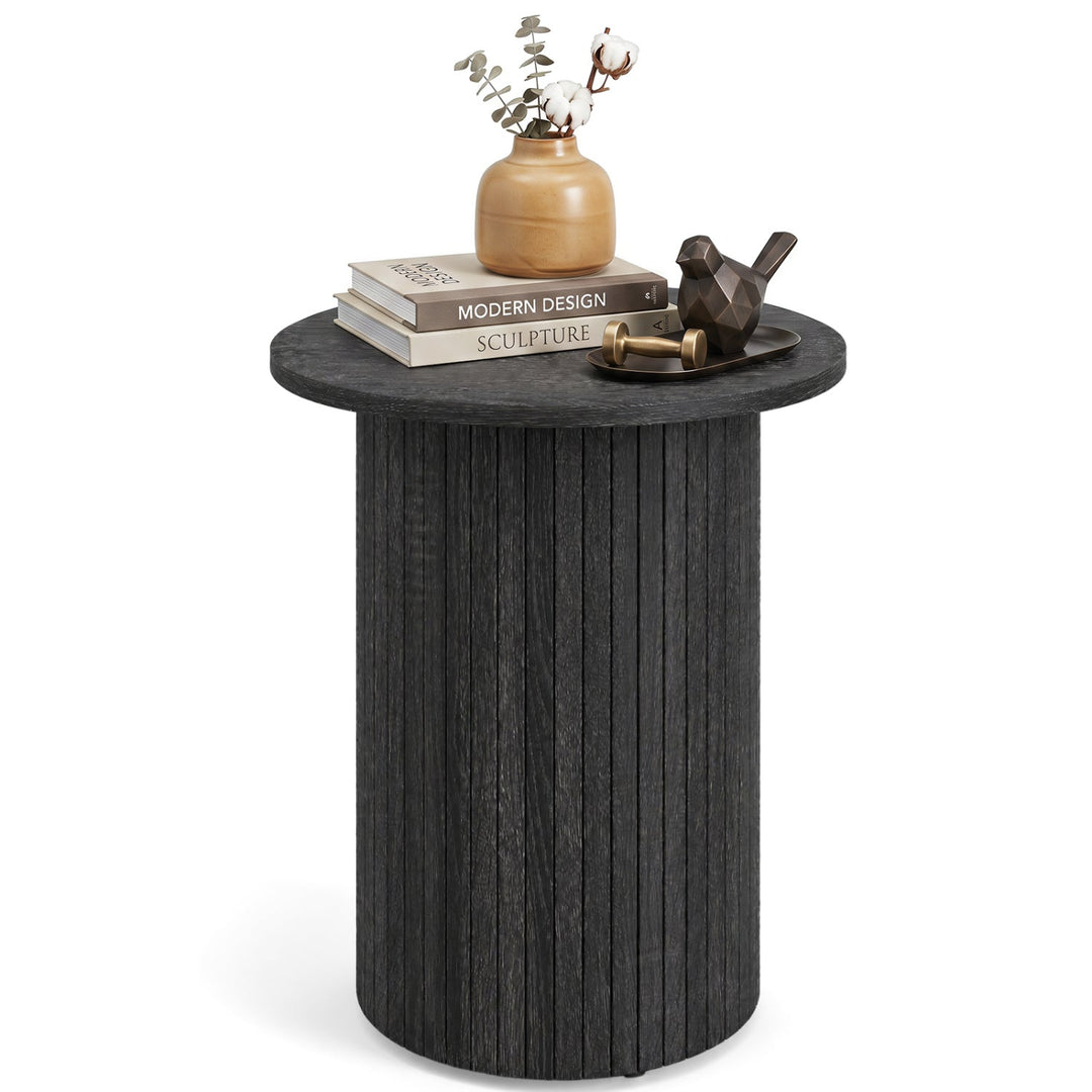 18" Round Fluted Side Table with Pedestal Drum Base