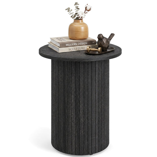 18" Round Fluted Side Table with Pedestal Drum Base