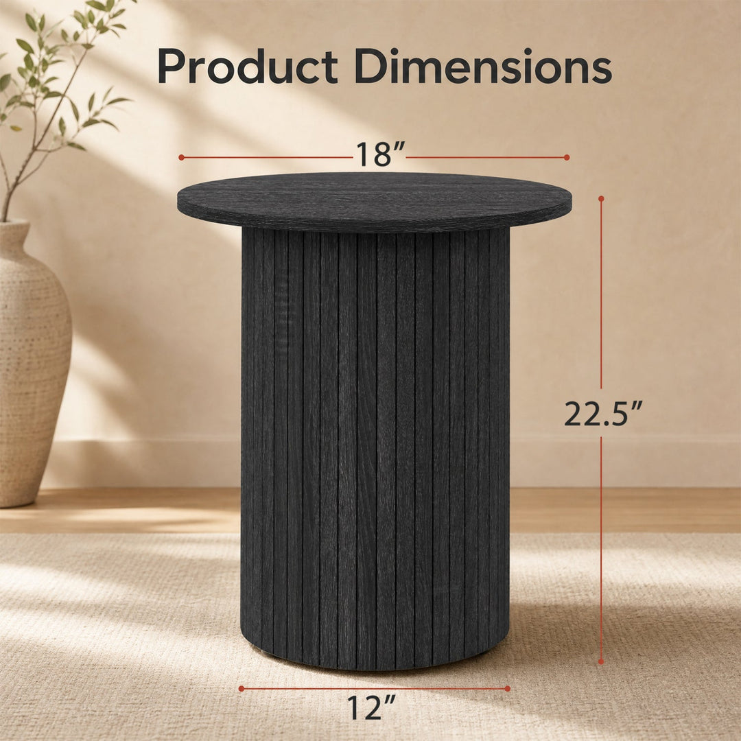 18" Round Fluted Side Table with Pedestal Drum Base